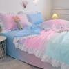 Ropa de cama de primavera A5L sombrero de cama de princesa sábana funda de edredón dormitorio de estudiante caramelo color sólido algodón lavado tres cuatro piezas