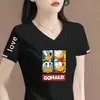 Comércio Exterior Transfronteiriço Último Estoque Grande Marca Etiqueta Cortada Manga Curta Camiseta Feminina Verão Solta Casual Petite Decote V Meia Manga