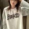 Camiseta de Manga Longa com Design Listrado Contrastante Retro Americano para Mulheres na Primavera e Outono Tops Casuais Soltos de Gola Redonda de Nicho