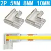 Conector Hebilla Sin Soldadura Cob 2P 8mm 10mm Tira de Luz Suave Monocolor Línea de Conexión Hebilla de Cristal Esquina en Forma de L