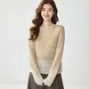 Suéter de Cashmere Feminino Céu Estrelado Degradê Gola V Camada Interna Malha Quente Moda Casual Elegante Amigo da Pele Camada Base Tricô