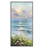 Pintura al Óleo Pintada a Mano Paisaje Marino al Amanecer Pintura con Textura Estéreo Decoración para Sofá de Sala de Estar Pintura para Pasillo de Entrada Colgante