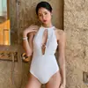 Nuevo Bikini de Color Sólido Europeo y Americano Sexy para Aguas Termales con Espalda Descubierta para Mujer Traje de Baño de una Pieza Triangular Conservador