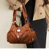 Bolso de Hombro para Mujer de Cuero Suave Lavado Transfronterizo Bolso Tote Casual Multifuncional de PU Bolso Cruzado de Moda Bolso de Moda Tendencia al por Mayor