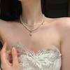 Colar de Pérola Retro Francesa de Dupla Camada Acessórios Femininos Pequenas Contas de Arroz High-end Light Luxury Niche Collarbone Chain Choker