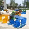 Taburete Cuadrado de Asiento Acrílico Personalizado, Mesa y Silla de Ocio, Combinación de Centro Comercial y Parque, Banco Largo para Área de Espera Exterior