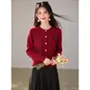 Cardigan de Tricô Bordado Estilo Coreano Desenho Animado Figura de Palito Outono Inverno Novo Solto Suéter com Toque Artístico
