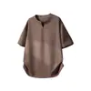 Nueva camiseta de manga corta para hombre de verano, color liso tipo lino, cuello en V, top casual ligero de manga corta holgado para hombre