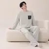 Algodón PuroPijama de Manga Larga para Hombre Primavera y Otoño Holgado Talla Grande Casual Se Puede Usar Fuera de Casa Ropa para el Hogar Conjunto 100% Algodón