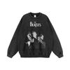 Nuevo Suéter de Cuello Redondo Hip Hop Street Lavado Otoño e Invierno 2024 para Hombre y Mujer Top Básico con Estampado de Figura Vintage
