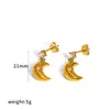 Pendientes de Estrella y Luna Incrustados con Diamantes Transfronterizos, Pendientes de Acero Inoxidable Dorado de 18 Quilates, Sensación de Lujo Ligero y Gama Alta, Pendientes de Acero de Titanio con Forma de Corazón