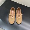 Sapatos Mary Jane Franceses Retrô Tecidos de Sola Reta para Mulheres Primavera e Verão 2025 com Saias Recortes Sapatos de Malha Respirável