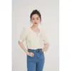 Camisa Feminina Manga Curta Verde Menta Estilo Francês, Blusa Linda Chic e Única para o Verão com Design de Nicho