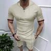 Europa e Estados Unidos venda rápida transfronteiriça de verão Amazon t-shirt de waffle com capuz terno de shorts casuais esportivos masculinos de manga curta
