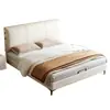 Cama de casal macia segmentada moderna minimalista com iluminação ambiente por sensor, luxo leve, cama de casamento grande de madeira maciça para quarto principal