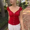 Camiseta de manga corta con volantes estilo ballet, transfronteriza INS, verano, cárdigan ajustado de manga corta con botones y ribete de encaje, top de manga corta con cuello en V, venta al por mayor