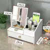 Espelho Inteligente com Luz LED Espelho de Maquiagem Três Cores com Dimmer Plug-in/Recarregável Caixa de Armazenamento de Cosméticos de Mesa Prateleira de Toucador