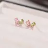 Brincos Femininos Yuebao Jewelry Coloridos de Turmalina Prata de Lei S925 Banhado a Ouro Rosa Borboleta Pequenos Frescos Moda Casual Exquisitos