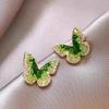 Aretes de Cristal Mariposa Degradado Verde Aretes Dulces de Alta Gama Nuevos Aretes de Nicho Accesorios de Verano de Aguja de Plata para Mujer