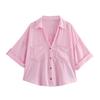 Nuevas Camisetas Casuales de Estilo Europeo y Americano para Mujer Verano 2025 con Mangas de Tres Cuartos, Camisas de Botones Sencillos Sueltas con Cuello