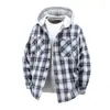 Camisa a cuadros con capucha para hombre, chaqueta casual holgada, camisa de manga larga retro americana, chaqueta de moda