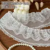 Adorno de Volante de Encaje Blanco de Doble Capa de 8 cm de Ancho para Ropa y Ropa Infantil, Accesorios Decorativos para Cuellos, Puños y Dobladillos