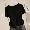 Top de Malha Color Sólida de Verão Novo com Manga Curta Slim Fit Tendência Versátil Moda Camiseta Fina para Mulheres