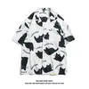 Camisa de Manga Curta com Estampa de Gato Graffiti Estilo Havaiano para Homens e Mulheres Camisa Drapada para o Trabalho Design de Jaqueta de Meia Manga
