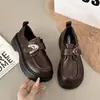 Mocasines para mujer 2026, de suela gruesa para aumentar la altura, estilo JK otoño británico, zapatos pequeños de piel, tacón grueso con velcro, negro y marrón