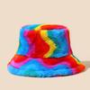 Sombrero de pescador de felpa color arcoíris otoño e invierno cálido nuevo sombrero de comercio exterior transfronterizo a rayas imitación pelo de conejo exportación sombrero de cubo