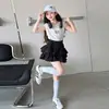 Conjunto de Verano para Niñas 2026 Nuevo Casual Estilo Coreano Chica Dulce Chaleco con Pedrería Vestido Pastel para Niños Mayores