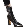 Botas de Tornozelo de Comércio Exterior para Mulheres 2026 Outono e Inverno Novo Estilo Bico Fino Salto Bloco Botas de Couro Salto Alto Elegantes Curtas para Senhoras Atacado
