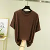 Nueva camiseta de verano de color liso, talla grande, de modal, cuello redondo, manga corta para mujer, camiseta básica fina de corte holgado