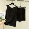 Conjunto de pijama de dos piezas para mujer de talla grande: camiseta sin mangas con volantes de modal y shorts, ropa de casa holgada de verano, se puede usar para salir