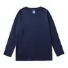 Camiseta lisa de manga comprida com gola redonda, estilo soltinho, para jovens, feita de algodão puro, adequada como camada base, moderna e casual, para primavera e outono.