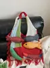Bolsa Grande de Tricô Tecido para Mulheres Verão 2025 Nova Versátil de Ombro para Compras Bolsa Tote Desenho Animado para o Dia a Dia