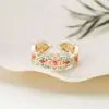 Anillo de Luz Floral Estilo Palacio Francés 2025 Lujo Flor de Esmalte Colorida Anillo Abierto para Mujeres