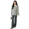 En Stock Otoño Nuevo Color Bloque Rayas Base Camiseta Camiseta de Maternidad Conjunto de Dos Piezas