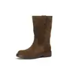 Botas de Piel de Vaca Apiladas para Mujer, Piel Genuina Completa, Estilo Coreano, Nuevo Modelo Otoño/Invierno, Punta Redonda, Tacón Medio, sin Cierre, Botas Cómodas de Media Pantorrilla, Talla 40