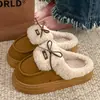 Pantuflas de algodón con lazo, nuevo estilo otoño/invierno para mujer, de suela gruesa, antideslizantes y cálidas para uso en interiores
