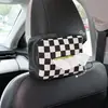 Caixa de Lenços para Carro Chuva Azul Simples Pequena Xadrez Bolsa de Lenços para Carro Caixa de Lenços Retrátil para Encosto de Banco de Carro Multifuncional