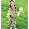 Traje de verano sin mangas para niñas, nuevo chaleco floral de estilo occidental para niñas, pantalones anchos de estilo coreano para niñas, conjunto de dos piezas