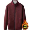 Fugas ~ Suéter de Punto para Hombres de Mediana Edad y Mayores Chaqueta de Papá Otoño/Invierno Forrado de Felpa Cuello Vertical Engrosado Cárdigan Chaqueta de Abuelo