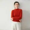 Camiseta Básica de Cuello Medio de Una Línea para Mujer, Manga Larga, Ajustada, Estilo Nuevo, Amigable con la Piel, Lista para Usar, Suéter de Punto de Cachemir para Otoño e Invierno