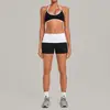 Conjunto de yoga transfronterizo con cuello halter, pliegues invisibles, realce de glúteos, cintura plegable y colores contrastantes, conjunto deportivo de dos piezas 4583+2600