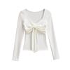 25134-Camiseta Sexy de Moda Estilo Pure Lust con Lazo y Mangas Largas para Mujer 2025 Nuevo Top Sexy Ajustado para Base