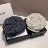 Gorra Octagonal a Cuadros Estilo Japonés y Coreano para Mujer, Boina Versátil de Moda Retro Casual, Gorra de Pescador para Primavera, Otoño y Verano, Gorra Artística de Pintor