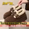 Zapatos mullidos completamente cerrados con forro polar añadido y engrosamiento, botas de nieve, zapatos cálidos de algodón para mujer, nuevo estilo 2026, invierno, suela gruesa, que aumenta la altura, zapatos Birkenstock