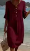 Vestido de Algodón y Lino con Cuello en V, Botones Grandes y Mangas con Volantes para Mujer, Nuevo Diseño Primavera/Verano Transfronterizo Europeo y Americano de Amazon 2026