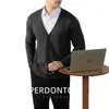 Cardigan de Tricô com Gola Lapela Masculino Novo Fino para Primavera e Outono Top Casual Peça Externa Camisa de Ar Condicionado Tricô com Botões